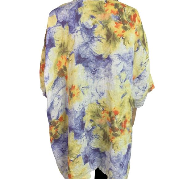 Go Silk Women 2X Beach Blouse Boho Tropical Altered Short Sleeve Linen Button Up - Picture 8 of 13